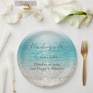 Prato De Papel Ondas de Praia & Água Clara Nome Personalizado Tro