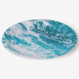 Prato De Papel Ondas do Oceano Azul