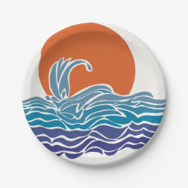Prato De Papel Ondas oceânicas coloridas com um belo pôr do sol