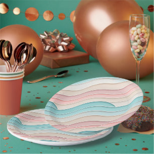 Prato De Papel Ondas Pastel Abstratas – Padrão Moderno Elegante
