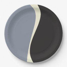Prato De Papel Ondas Simples 2 em Preto, Cinza e Creme