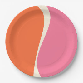Prato De Papel Ondas Simples 2 em Rosa, Laranja e Creme