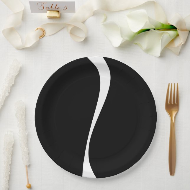 Prato De Papel Ondas Simples 2 - Preto e Branco (Casamento)