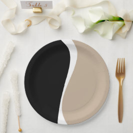 Prato De Papel Ondas Simples 2 - Taupe, Preto e Branco