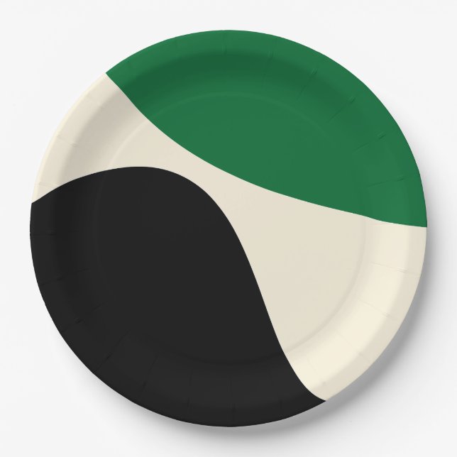 Prato De Papel Ondas simples 4 em verde, creme e preto (Frente)