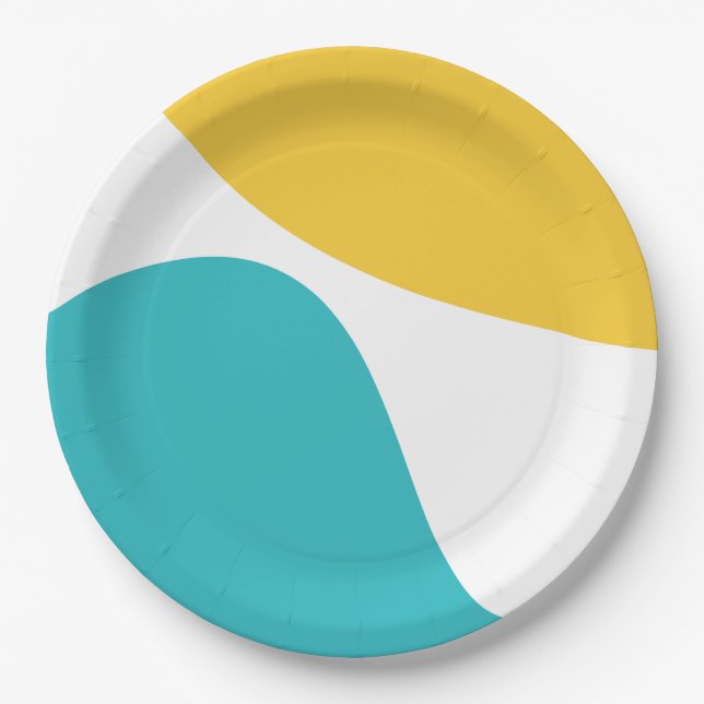Prato De Papel Ondas Simples 4 - Turquesa e Amarelo (Frente)