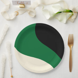 Prato De Papel Ondas Simples - Verde, Creme e Preto
