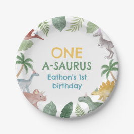 Prato De Papel One A Saurus Dinosaur Boy Birthday Paper Plates