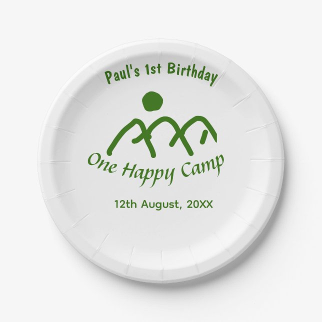 Prato De Papel One happy camp green mountain sun 1st birthday  (Frente)