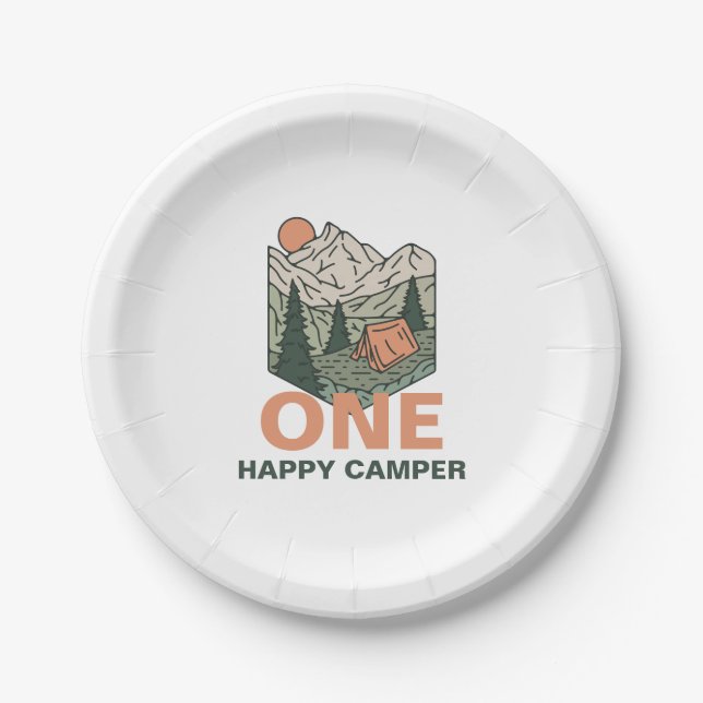 Prato De Papel One Happy Camper First Birthday (Frente)
