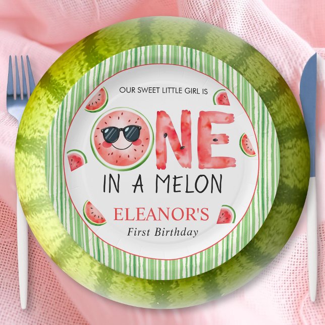 Prato De Papel One in a melon 1st birthday watermelon party (Criador carregado)
