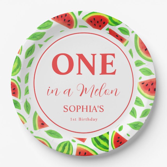 Prato De Papel One In A Melon First Birthday  (Frente)