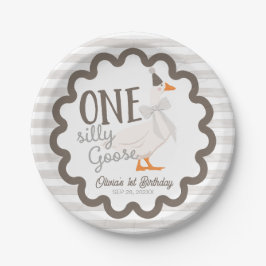 Prato De Papel One Silly Goose Beige Bow 1st Birthday