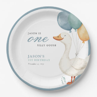 Prato De Papel One Silly Goose Boy 1st Birthday Party Paper Plate