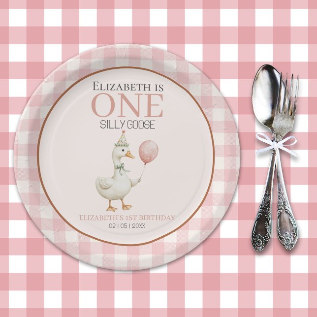 Prato De Papel One Silly Goose Girl's Birthday 1st Party (Criador carregado)