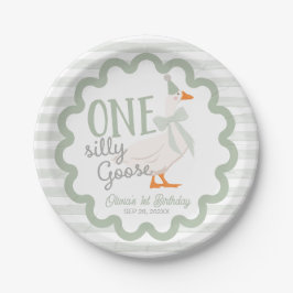 Prato De Papel One Silly Goose Green Bow 1st Birthday