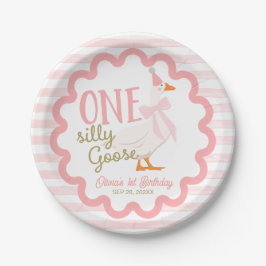 Prato De Papel One Silly Goose Pink Bow 1st Birthday