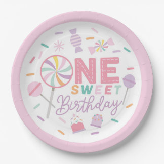 Prato De Papel One Sweet Birthday 9" Paper Plate