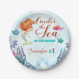 Prato De Papel Oneder Sea Orange Mermaid primeiro aniversario Gir
