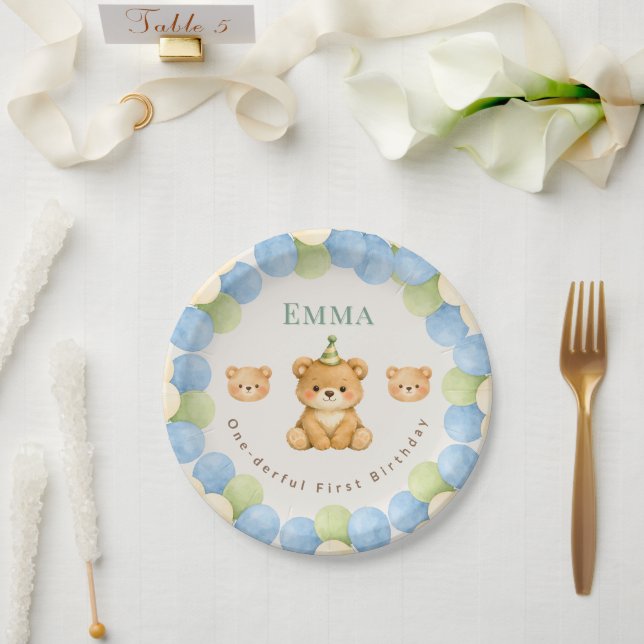 Prato De Papel Onederful Bear First Birthday Paper Plates (Casamento)