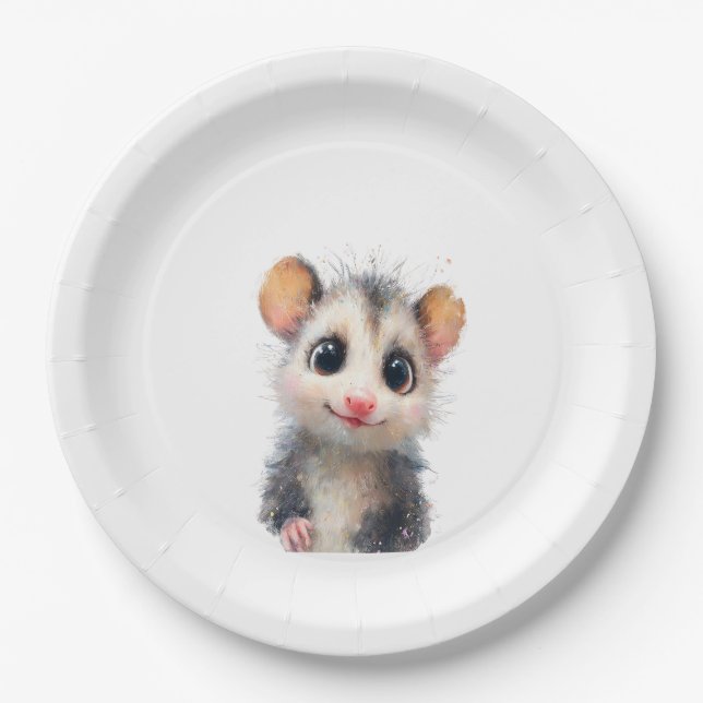 Prato De Papel Opossum Birthday Plate • Cute Woodland Party (Frente)