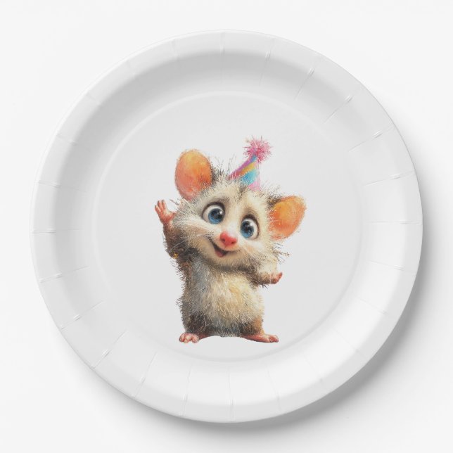 Prato De Papel Opossum Birthday Plate • Cute Woodland Party Papie (Frente)