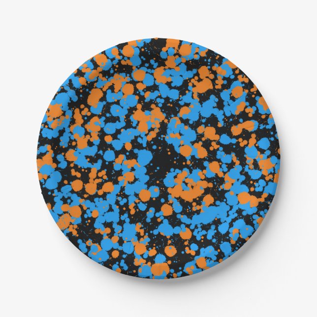 Prato De Papel Orange Blue Splattered Paint (Frente)