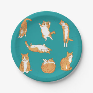 Prato De Papel Orange Cats Engraçado