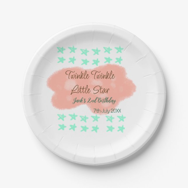 Prato De Papel Orange clouds twinkle twinkle little stars green  (Frente)