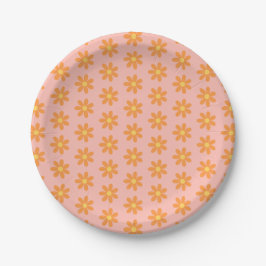 Prato De Papel Orange Daisy Pattern on Pastel Pink Spring Party