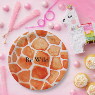 Prato De Papel Orange Giraffe Animal Print