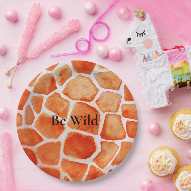 Prato De Papel Orange Giraffe Animal Print (Festa)