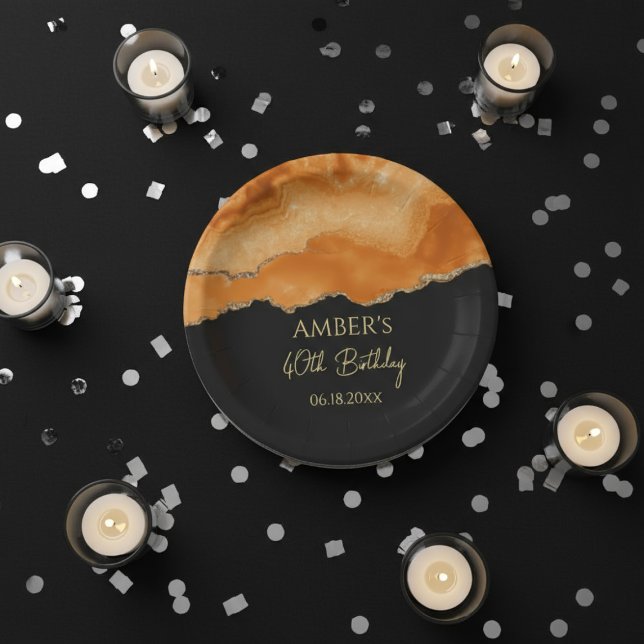 Prato De Papel Orange Gold Glitter  Watercolor Marble (Criador carregado)