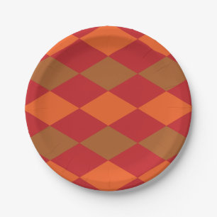 Prato De Papel Orange Green Checkered Diamond Standard Party
