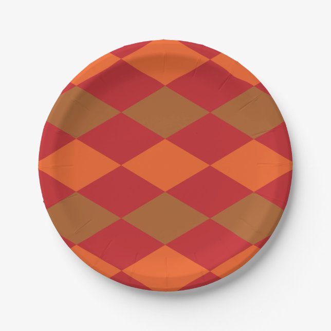 Prato De Papel Orange Green Checkered Diamond Standard Party (Frente)