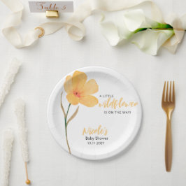 Prato De Papel Orange Little Wildflower On the Way Baby Shower