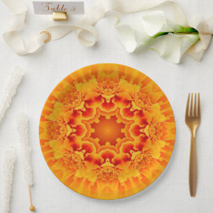 Prato De Papel Orange Marigold Mandala