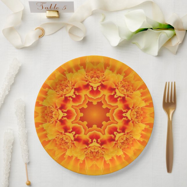 Prato De Papel Orange Marigold Mandala (Casamento)