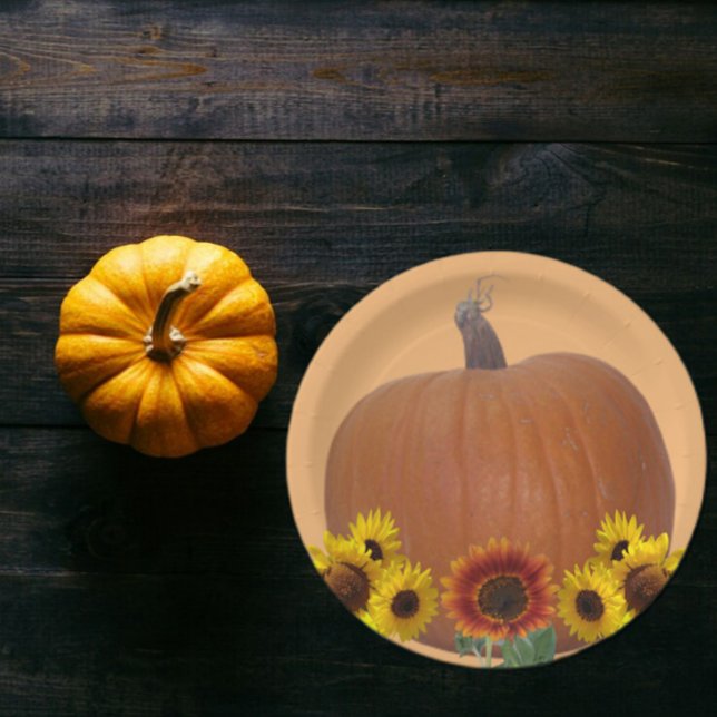 Prato De Papel Orange Pumpkin and Sunflowers Thanksgiving   (Criador carregado)