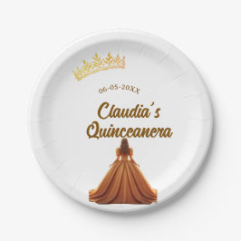 Prato De Papel Orange quinceanera princess crown birthday name da