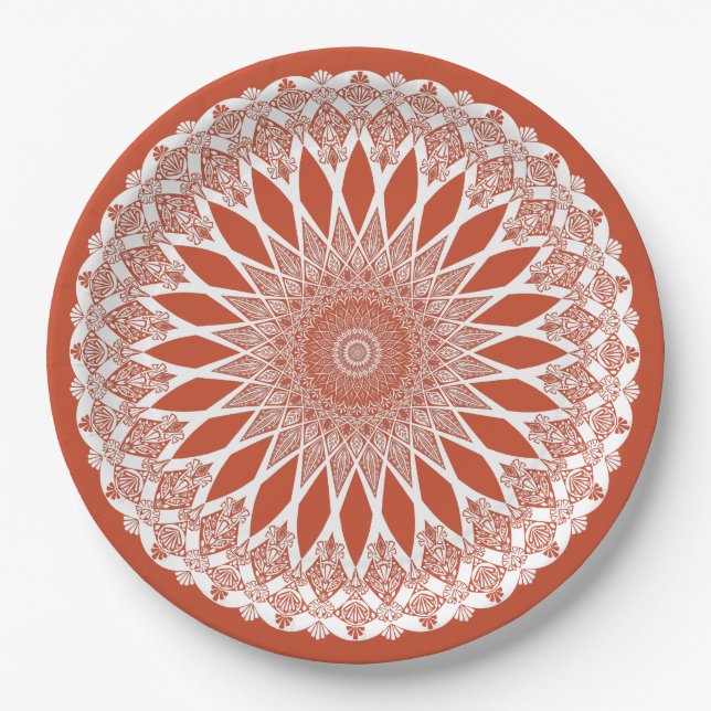 Prato De Papel Orange Terracotta Tristyns Mandala (Frente)