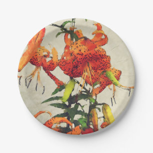 Prato De Papel Orange Watercolor Tiger Lily 1