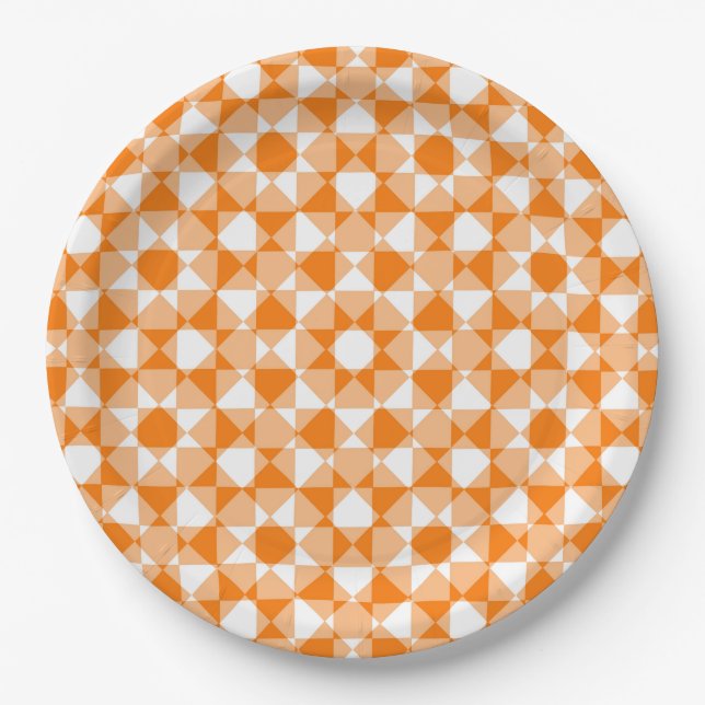 Prato De Papel Orange White Checker Diamond Plaid Pattern (Frente)