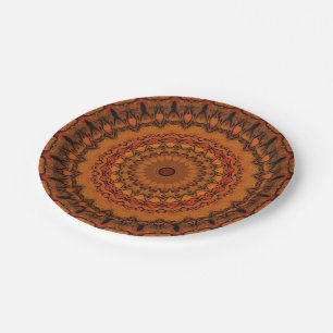 Prato De Papel Orange, Yellow e Black Mandala