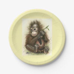 Prato De Papel Orangutan Baby Com Folhas