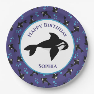 Prato De Papel Orca Whale com Bolhas Personalizadas Aniversário