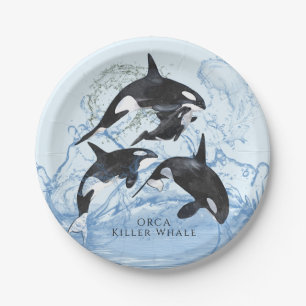 Prato De Papel Orcas Incríveis de Preto e Branco