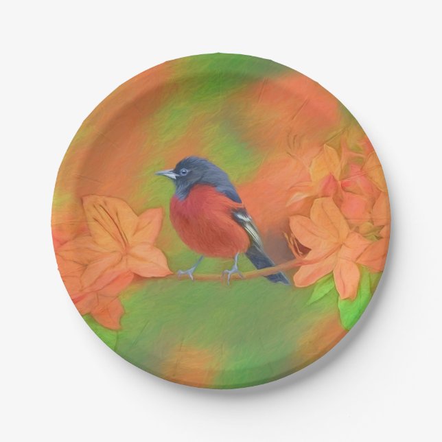 Prato De Papel Orchard Oriole Songbird Pintura Original (Frente)