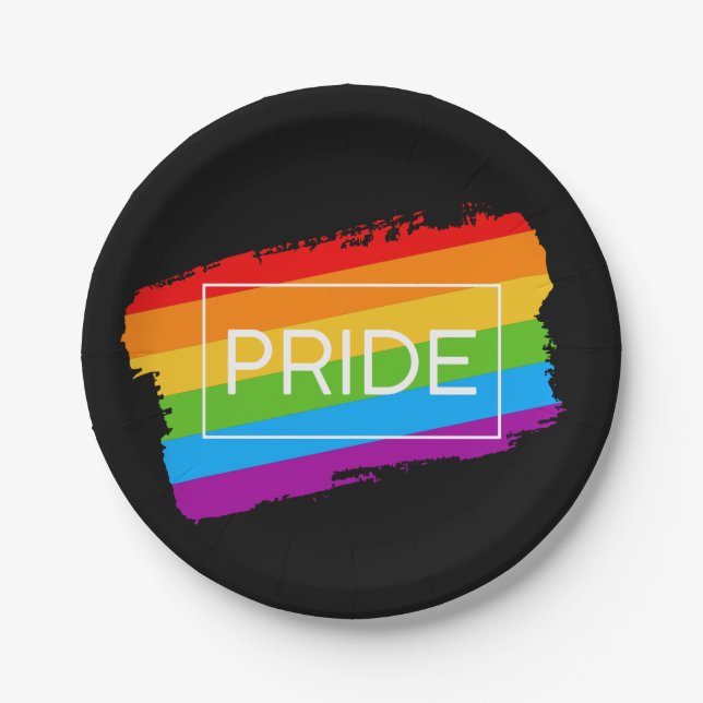 Prato De Papel Orgulho Brushbral arco-íris (Frente)