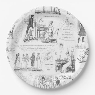 Prato De Papel Orgulho e Preconceito de Citações de Toile Ilustra